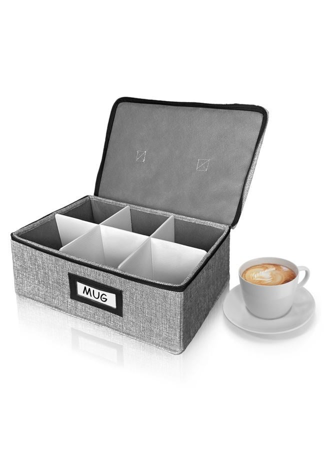 HURZMORO Stemware Storage Cases, Wine Glass Storage Box Containers for Glassware or Crystal, Holds 6 Red or White Wine Glasses, Hard Top and Sides (Grey, Mug Storage Case,6 Compartments) - Image 1