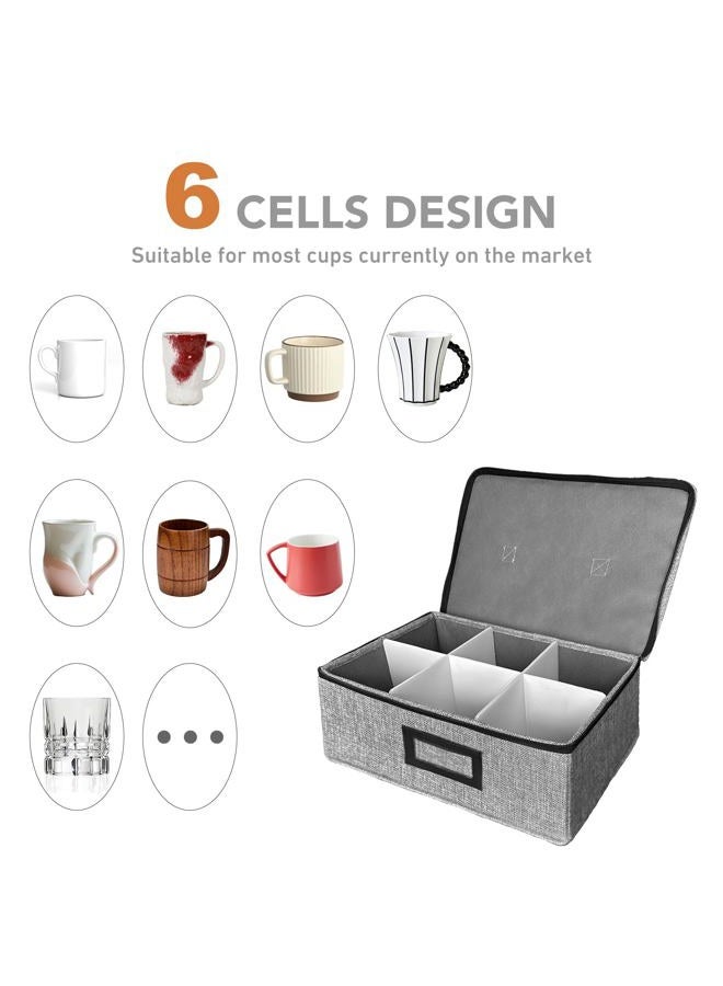 HURZMORO Stemware Storage Cases, Wine Glass Storage Box Containers for Glassware or Crystal, Holds 6 Red or White Wine Glasses, Hard Top and Sides (Grey, Mug Storage Case,6 Compartments) - Image 5