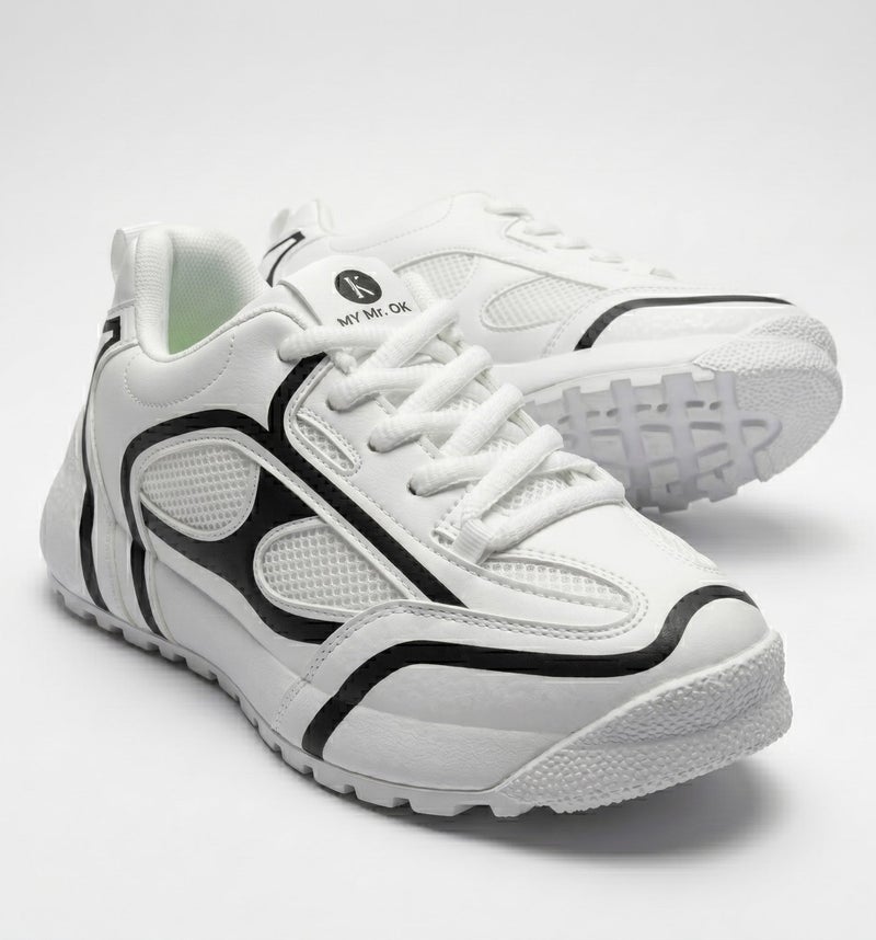 Men's Lightweight Casual Sport Sneaker with Breathable Mesh & Flexible Sole - White/Black - Image 1