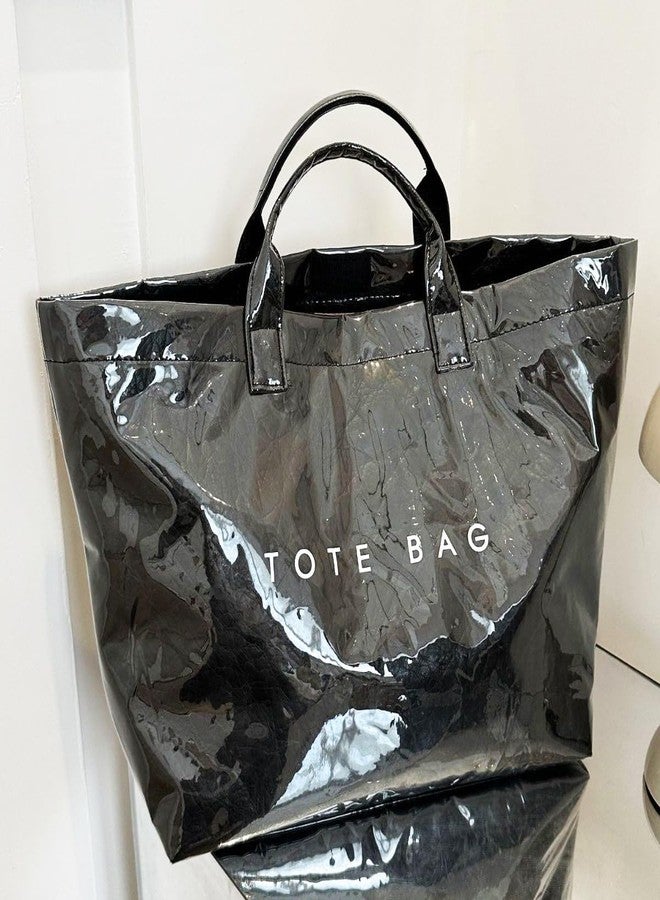 URAWOW Paper Tote Bags with PVC Surface for Women Top-handle Bag Vintage Clear Purses Handbag Satchel - Image 4