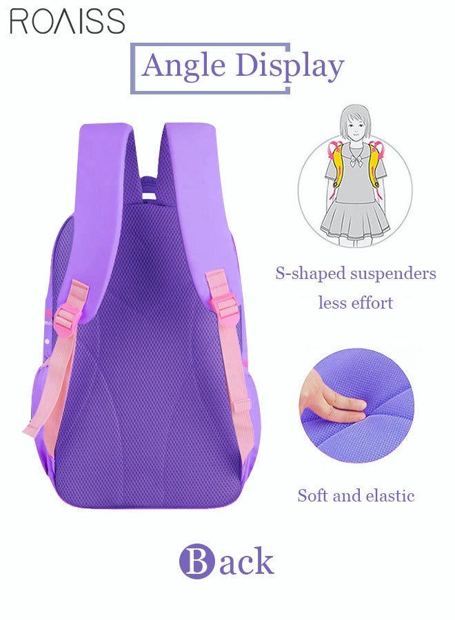 roaiss 3pcs Heart and Bowknot Printed Graphic Cute Functional Backpack Set Schoolbag and Shoulder Bag and Pencil Case with Doll Pendant for Kids Girls Purple - Image 4