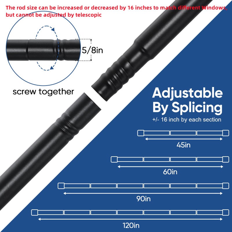 SIMEWIN Curtain Rods No Drilling for Windows 30 to 90 Inches,5/8 Inch Diameter No Drill Small Curtain Rod Set with 3M Adhesive Brackets, Black - Image 4