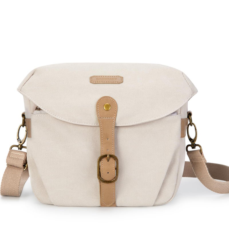 BAGSMART Camera Bag SLR DSLR Canvas Crossbody Camera Case Compact Camera Shoulder Bag with Rain Cover for Women and Men Ivory White - Image 2