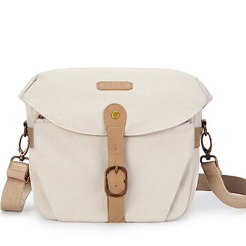BAGSMART Camera Bag SLR DSLR Canvas Crossbody Camera Case Compact Camera Shoulder Bag with Rain Cover for Women and Men Ivory White - Image 1