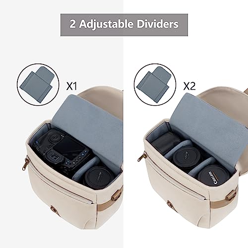BAGSMART Camera Bag SLR DSLR Canvas Crossbody Camera Case Compact Camera Shoulder Bag with Rain Cover for Women and Men Ivory White - Image 3