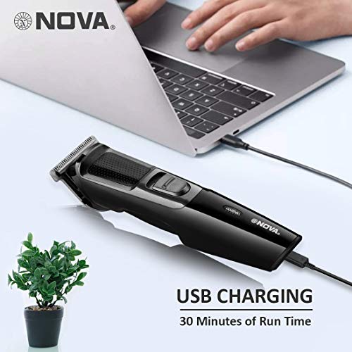 Nova نوفا NHT 1074 USB ، بدون سلك ، قابلة لإعادة الشحن: ماكينة حلاقة اللحية للرجال بمدة تشغيل 30 دقيقة (أسود) - Image 2