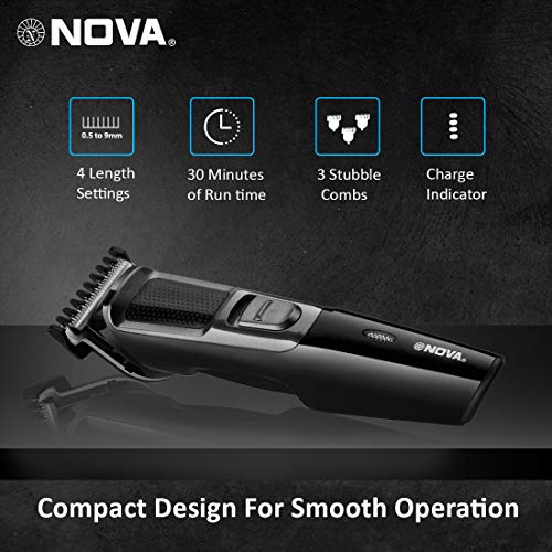 Nova نوفا NHT 1074 USB ، بدون سلك ، قابلة لإعادة الشحن: ماكينة حلاقة اللحية للرجال بمدة تشغيل 30 دقيقة (أسود) - Image 4