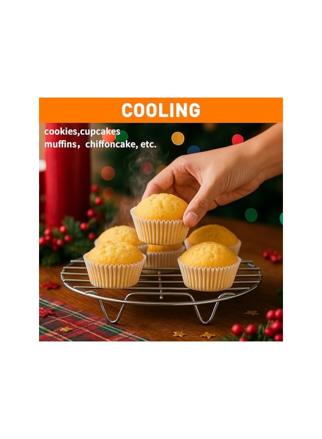 S-TOP 8 Inch Cooking Rack Round 304 Stainless Steel Baking and Cooling Steaming Rack w Stand Cookware Fit for Air Fryer Pressure Cooker Canning Set of 2 - Image 2