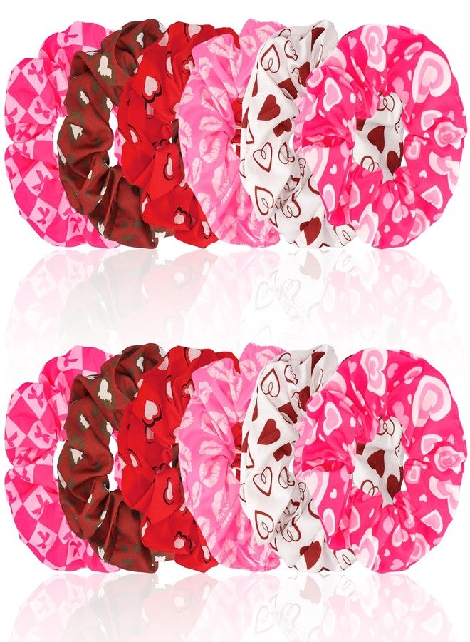 KICOSY 12Pack Valentine's Day Scrunchies Gift Set - Heart & Pink/Red Hair Accessories for Galentines Party, Classroom Exchanges & Gifting - Image 1