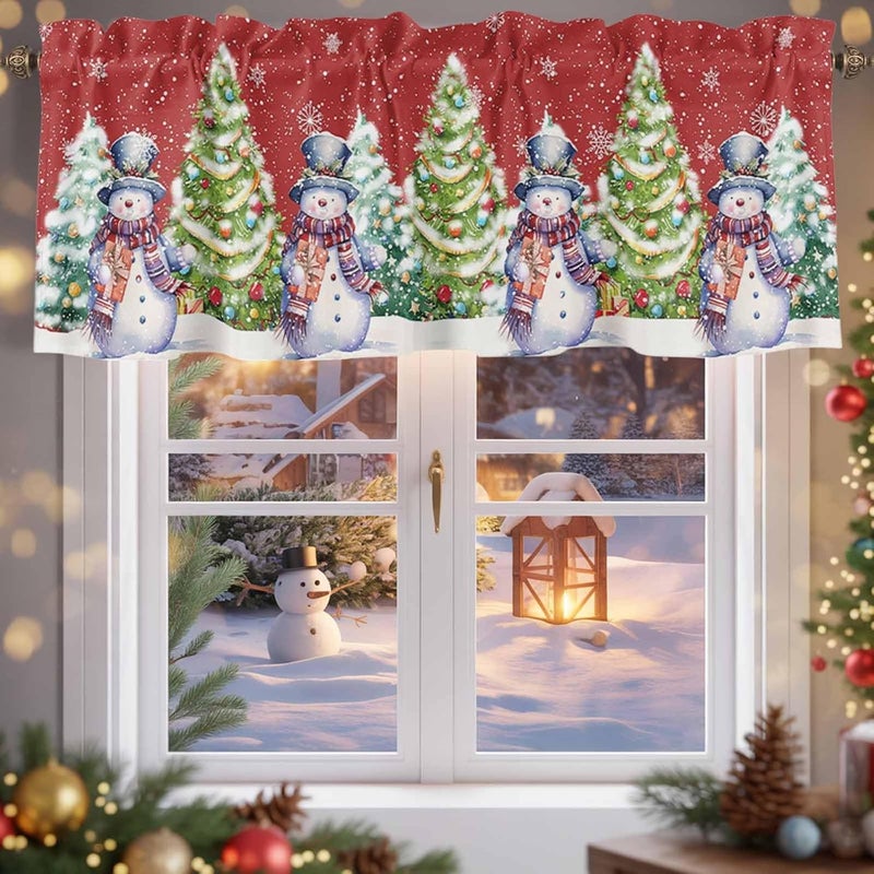 Christmas Curtain Valances Xmas Tree Snowman Valance for Kitchen Windows Snowflake Red Rod Pocket Valance Curtains for Living Room Bedroom Small Windows Home Decor 42x12in - Image 5