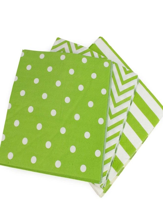 Dulousia Disposable Striped Chevron Polka Dot Green Paper Party Napkins, Beverage Napkin for Kids Birthday Party, Spring Summer Events, Christmas Holiday Celebration, Unfolded 13x13in, 60Ct - Image 2