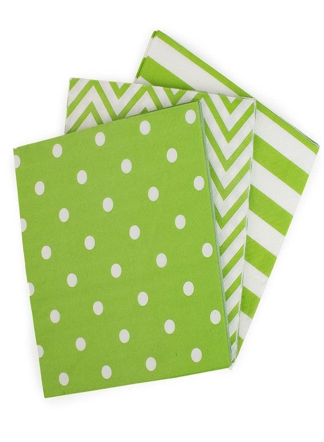 Dulousia Disposable Striped Chevron Polka Dot Green Paper Party Napkins, Beverage Napkin for Kids Birthday Party, Spring Summer Events, Christmas Holiday Celebration, Unfolded 13x13in, 60Ct - Image 1