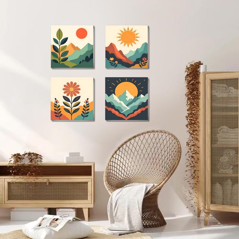 Fotasmua 4 Pack Framed Paint by Numbers Kit for Kids & Adults Beginners, Easy Sunset Landscape Paint by Numbers Kits with Canvas Paints Brushes, Acrylic Oil Painting Arts and Crafts for Wall Decor 8 x 8 Inch - Image 2