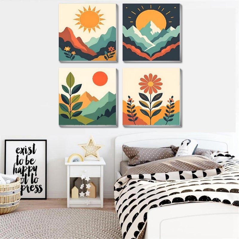 Fotasmua 4 Pack Framed Paint by Numbers Kit for Kids & Adults Beginners, Easy Sunset Landscape Paint by Numbers Kits with Canvas Paints Brushes, Acrylic Oil Painting Arts and Crafts for Wall Decor 8 x 8 Inch - Image 3