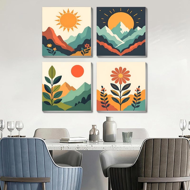 Fotasmua 4 Pack Framed Paint by Numbers Kit for Kids & Adults Beginners, Easy Sunset Landscape Paint by Numbers Kits with Canvas Paints Brushes, Acrylic Oil Painting Arts and Crafts for Wall Decor 8 x 8 Inch - Image 4
