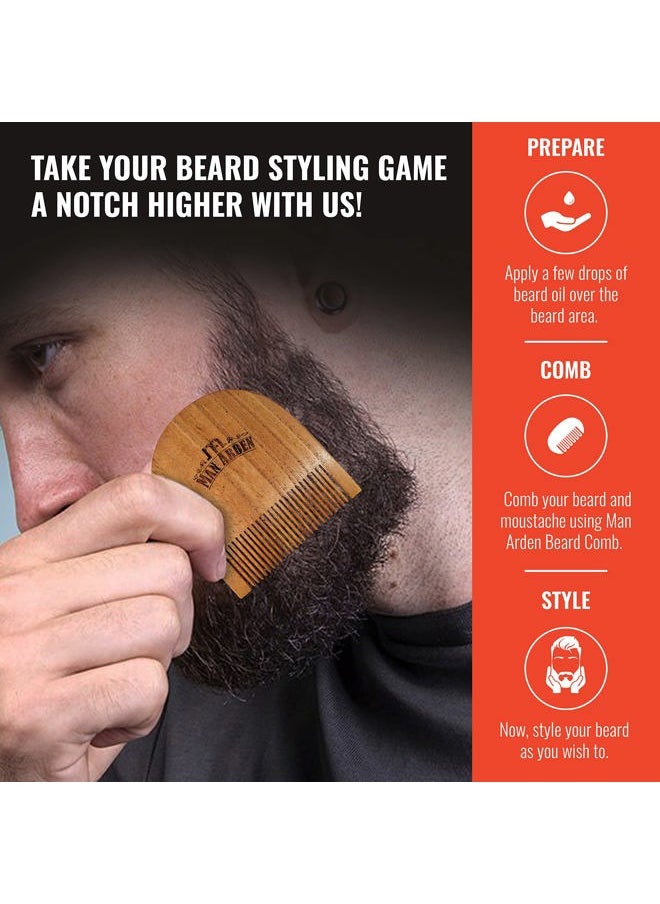 Man Arden Pure Neem Wooden U Shaped Beard Comb with Premium Faux Leather Pouch  - Image 4