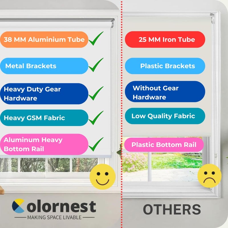 Colornest 100 Blackout Roller Blinds for Windows 39 Inch W X 60 Inch L RollUp Shades Sun UV Protection for Home Office Dark Beige Heavy Duty in 38 MM Pole - Image 5