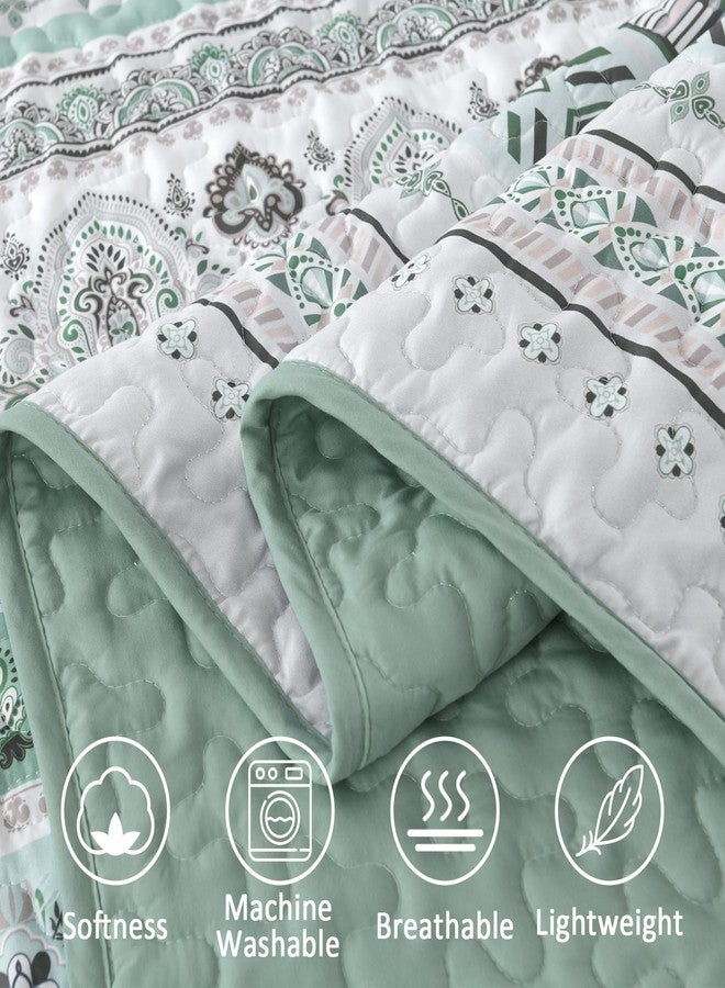 Goodidea Boho Quilt Set Queen Size,3 Piece Green Bohemian Striped Bedspread Coverlet Set with 2 Pillow Cases Lightweight Soft Microfiber Bedding Set for All Seasons (96"x90") - Image 5