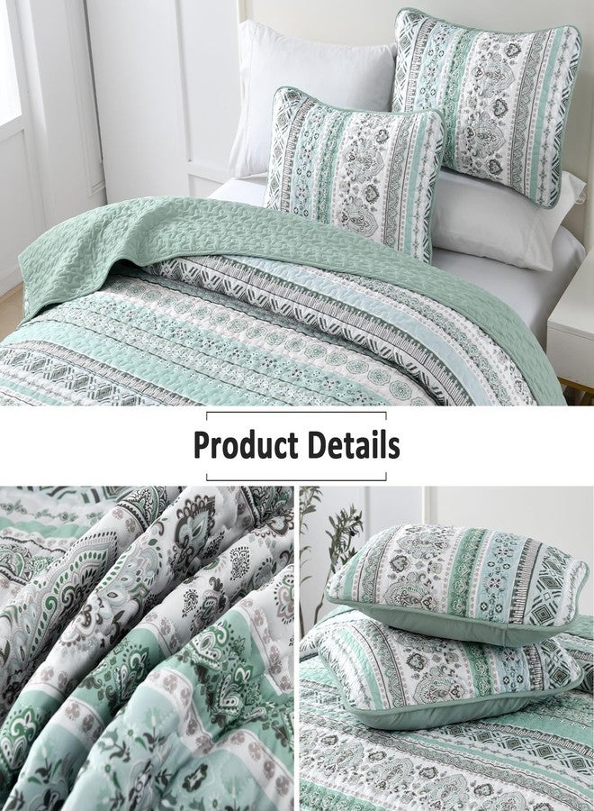 Goodidea Boho Quilt Set Queen Size,3 Piece Green Bohemian Striped Bedspread Coverlet Set with 2 Pillow Cases Lightweight Soft Microfiber Bedding Set for All Seasons (96"x90") - Image 4