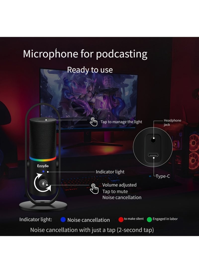 EzzySo - Gaming Microphone For PC Computer Gaming USB Mic For Mac PS4 PS5 Condenser Mic With Quick Mute RGB Control For Recording Streaming Podcasting Twitch Snapchat Podcasts Videos - Image 1