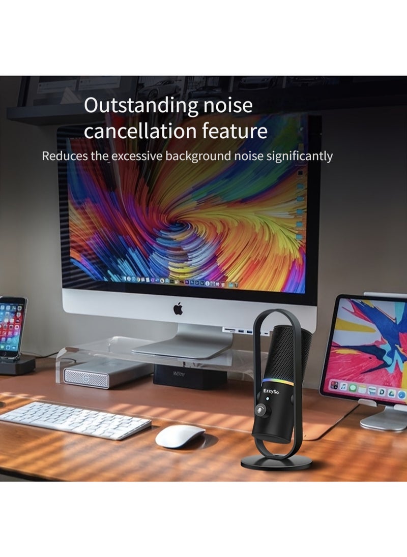 EzzySo - Gaming Microphone For PC Computer Gaming USB Mic For Mac PS4 PS5 Condenser Mic With Quick Mute RGB Control For Recording Streaming Podcasting Twitch Snapchat Podcasts Videos - Image 1