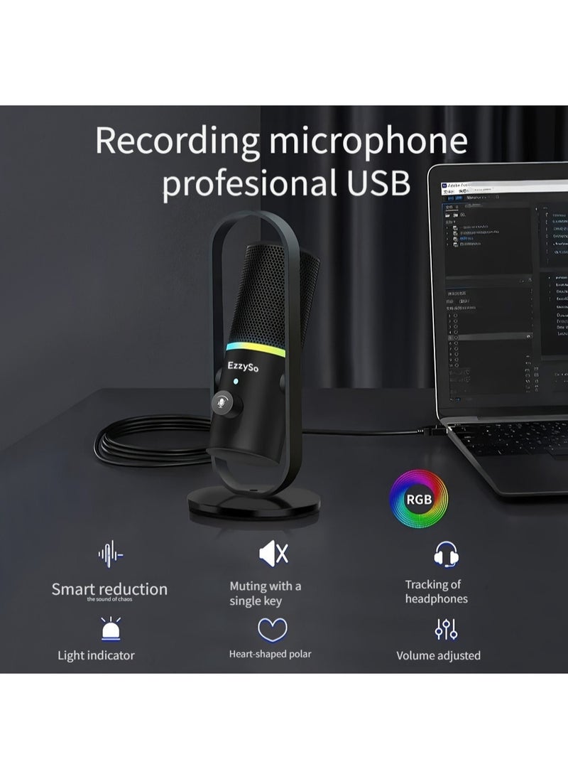 EzzySo - Gaming Microphone For PC Computer Gaming USB Mic For Mac PS4 PS5 Condenser Mic With Quick Mute RGB Control For Recording Streaming Podcasting Twitch Snapchat Podcasts Videos - Image 1