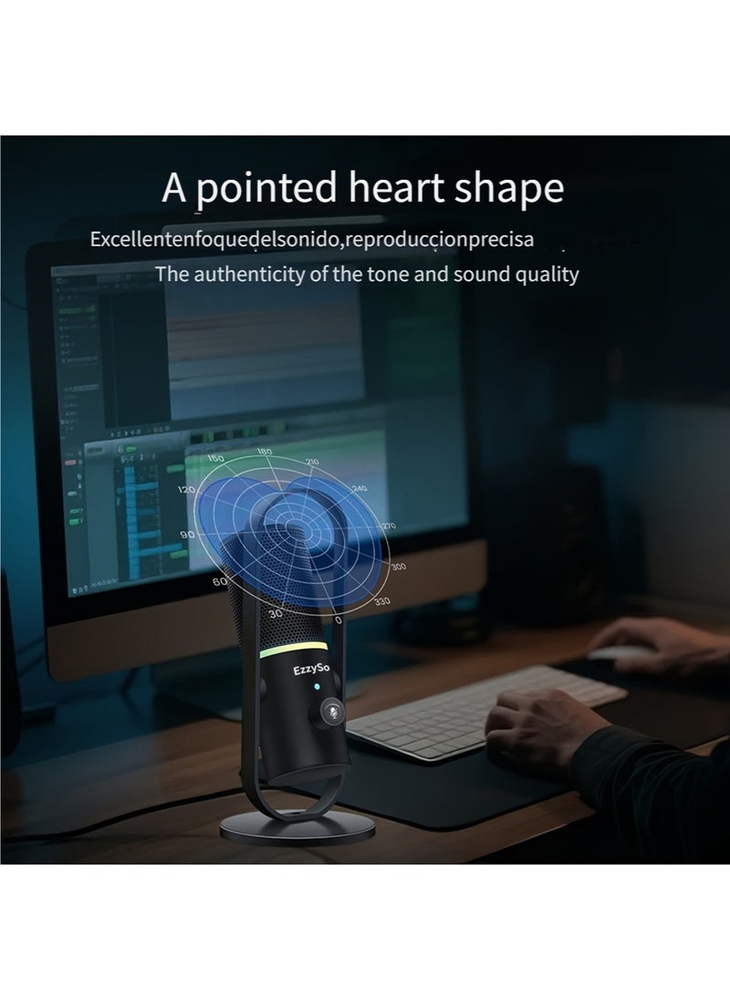 EzzySo - Gaming Microphone For PC Computer Gaming USB Mic For Mac PS4 PS5 Condenser Mic With Quick Mute RGB Control For Recording Streaming Podcasting Twitch Snapchat Podcasts Videos - Image 1