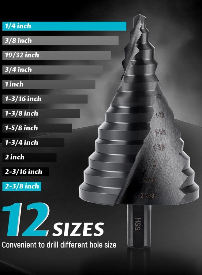 Lichamp Jumbo 2-3/8" Unibit Step Drill Bit for Metal, Extra Large Drill Stepper Bit for Hard Metal Heavy Duty, 12 Sizes from 1/4" to 2-3/8", Spiral Grooved with Hex Drive, C5BK - Image 2