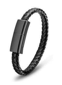 USB Charging Bracelet Cable Fashion Portable Braided Leather Wrist Data Charger Cord For Iphone Black