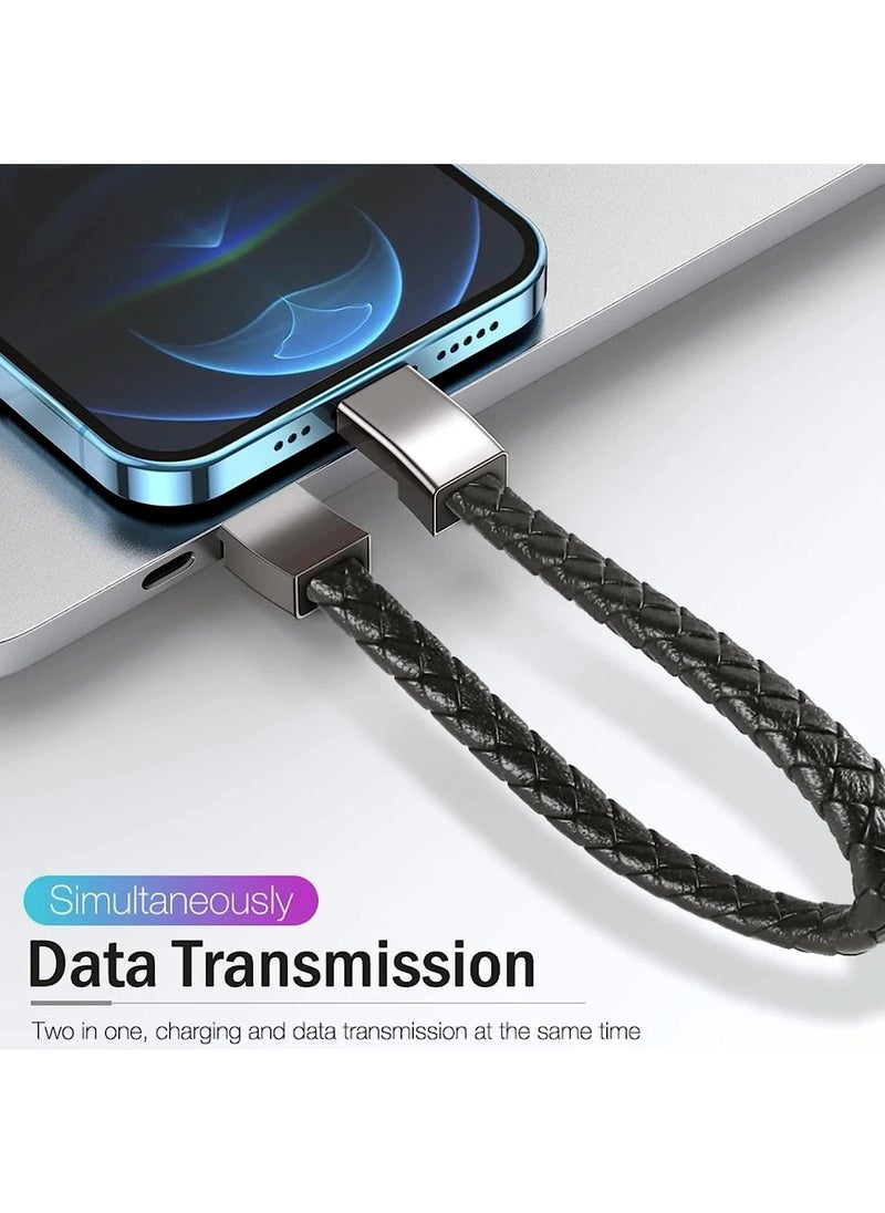 MileMelo - USB Charging Bracelet Cable Fashion Portable Braided Leather Wrist Data Charger Cord For Iphone Black - Image 1