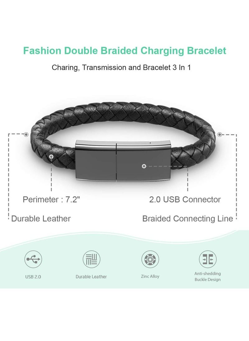 MileMelo - USB Charging Bracelet Cable Fashion Portable Braided Leather Wrist Data Charger Cord For Iphone Black - Image 1