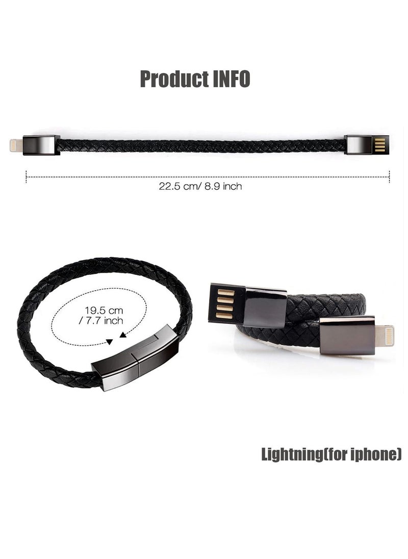 MileMelo - USB Charging Bracelet Cable Fashion Portable Braided Leather Wrist Data Charger Cord For Iphone Black - Image 1