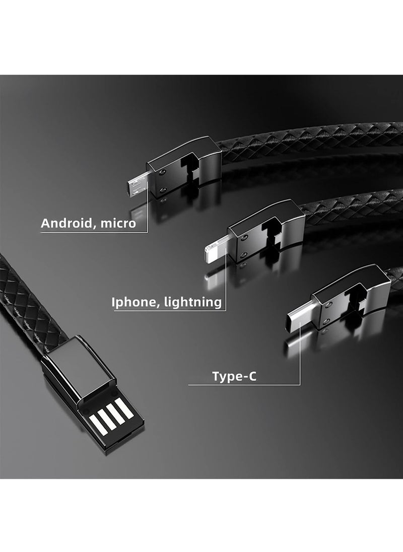 MileMelo - USB Charging Bracelet Cable Fashion Portable Braided Leather Wrist Data Charger Cord For Iphone Black - Image 1