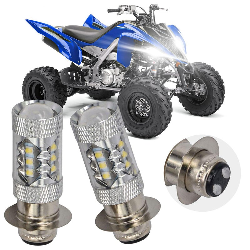 USTPO 2Pcs 80W Super White LED Bulbs P15D H6M for ATVS YFM350 400 450 660 700 Raptor Blaster 200 350 YFZ 450 TRX 400EX LTZ400 - Image 1