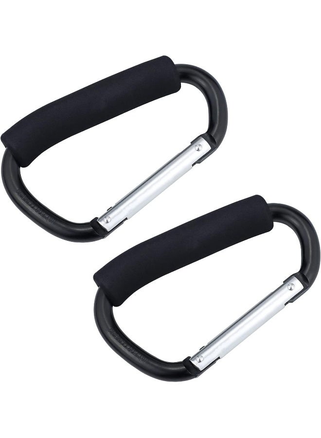 JIALEEY Grocery Bag Shopping Bag Holder Handle Carrier Tool Multi Purpose Snap Hook Stroller Hook Set Organizer Accessories with Soft Foam Grip for Hanging, Pack of 2, Black - Image 1