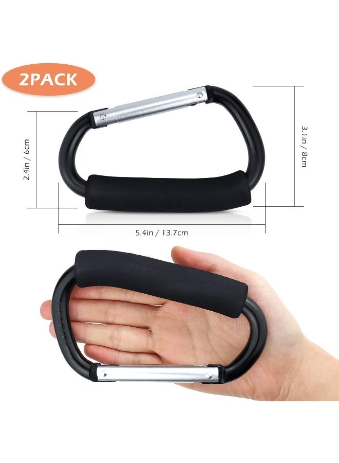 JIALEEY Grocery Bag Shopping Bag Holder Handle Carrier Tool Multi Purpose Snap Hook Stroller Hook Set Organizer Accessories with Soft Foam Grip for Hanging, Pack of 2, Black - Image 2