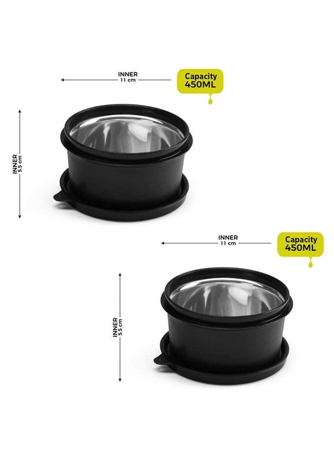 oliveware oliveware SOPL (Logo) with Device Benny Containers with BPA Free Airtight Lid, Inside Steel Container, Microwave Safe & Leak Proof, Home & Office Use, Set of 2 (450ml) - Black - Image 2