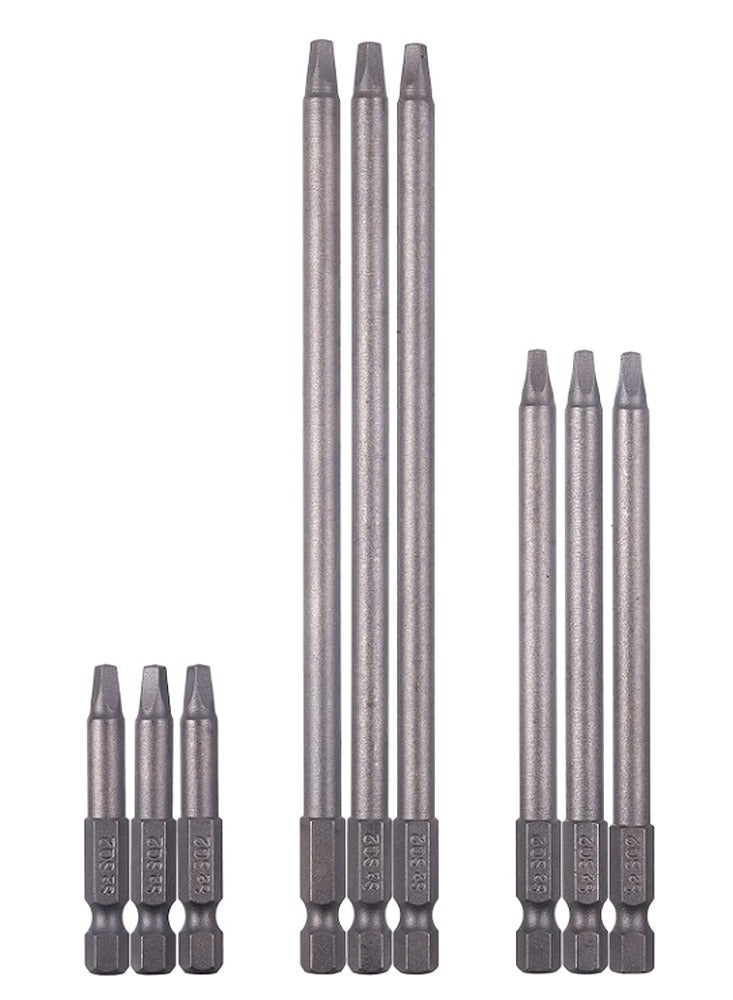 Yakumuz 9 Pack 1/4 Inch Hex Shank Long Magnetic Square Head Screwdriver Bits Set YAKUMUZ Power Tools SQ2 For Poket Hole Jig- 2 inch, 4 inch, 6 inch - Image 1