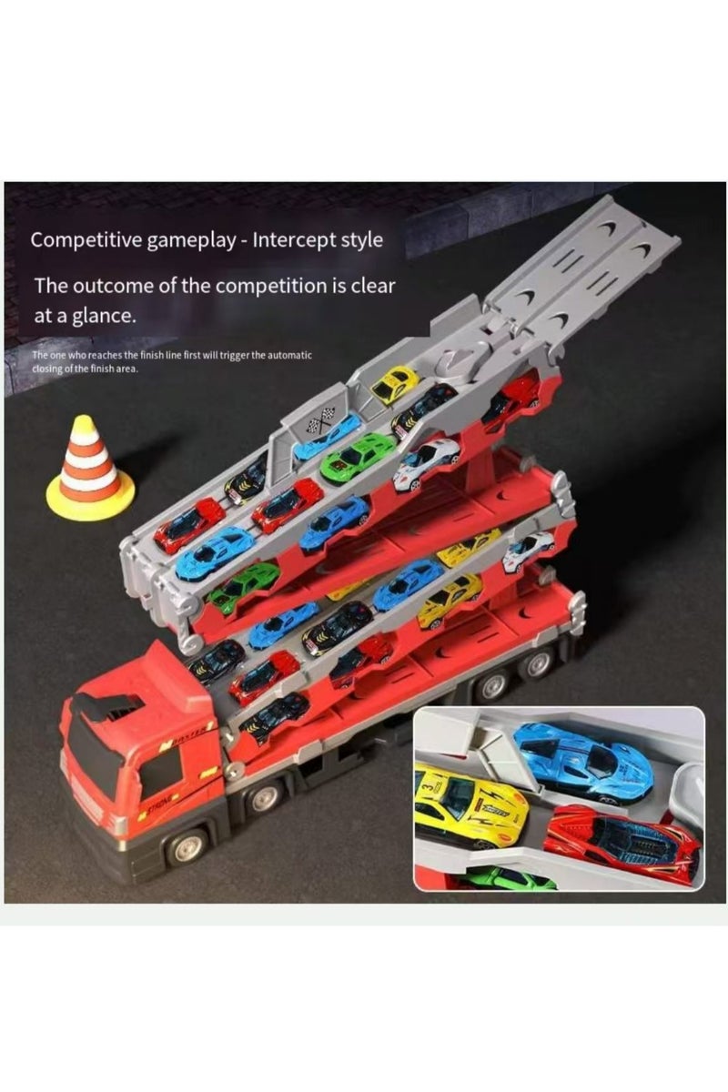 Carrier Truck for 3 4 5 6 Year Old kids with Foldable 5.3FT Track, 8 Die-Cast Metal Small Race Cars, Dual Rail Ejection Device, Toy Truck Play Set for Boys Girls Gift, 14.5 * 6.9 INCH - Image 3