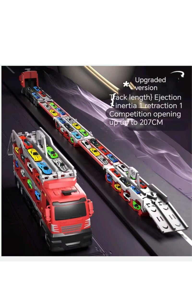 Carrier Truck for 3 4 5 6 Year Old kids with Foldable 5.3FT Track, 8 Die-Cast Metal Small Race Cars, Dual Rail Ejection Device, Toy Truck Play Set for Boys Girls Gift, 14.5 * 6.9 INCH - Image 4