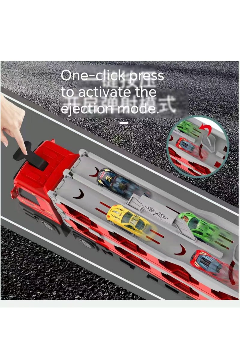 Carrier Truck for 3 4 5 6 Year Old kids with Foldable 5.3FT Track, 8 Die-Cast Metal Small Race Cars, Dual Rail Ejection Device, Toy Truck Play Set for Boys Girls Gift, 14.5 * 6.9 INCH - Image 5