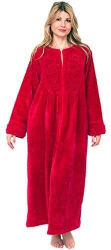 Bath & Robes Women's Chenille Full Length Cotton Robe (Small, Cherry Red) - Image 5