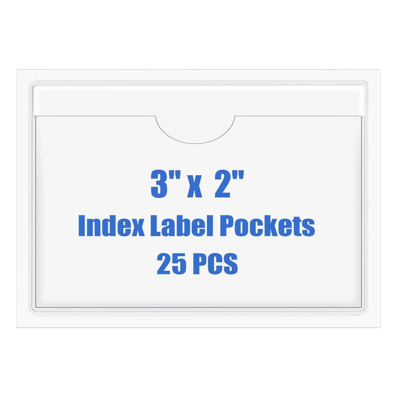 Origin-Joy 25 PCS Self-Adhesive Index Label Pockets, Clear Plastic Peel & Stick Card Holders with Top Open for Loading (3 x 2 inch) - Image 1