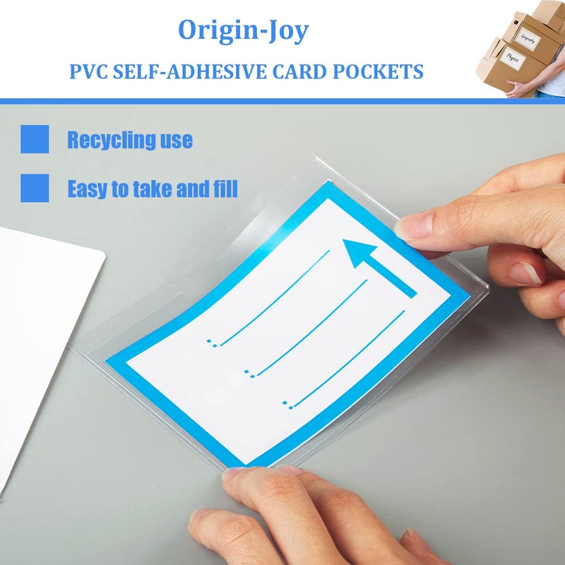 Origin-Joy 25 PCS Self-Adhesive Index Label Pockets, Clear Plastic Peel & Stick Card Holders with Top Open for Loading (3 x 2 inch) - Image 3
