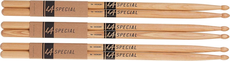 promark LA Specials Drum Sticks - 5A Drumsticks - Drum Sticks Set for Acoustic Drums or Electronic Drums - Oval Wood Tip - Hickory Drum Sticks - Consistent Weight and Pitch - 3 Pairs - Image 5