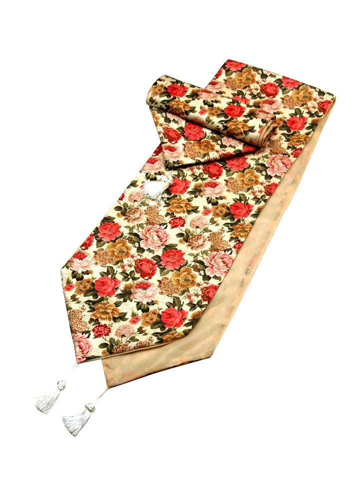 Antique Museum Handmade Table Runner Flower Printed Mixed Color