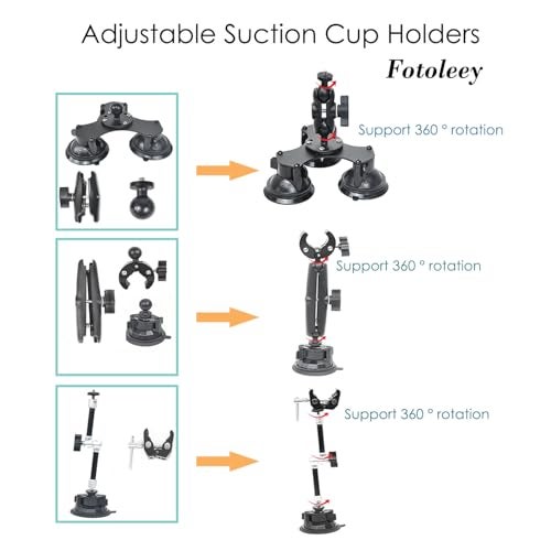 Fotoleey 5 in 1 Suction Cups Car Mount Kit for Insta360 X5/X4/X3, for GoPro Hero13/12/11/10, for DJI 360, for Heavy Duty Low Altitude Car Footage, 5 Suction Cups with Extension Rod, Car Outside Mount - Image 4