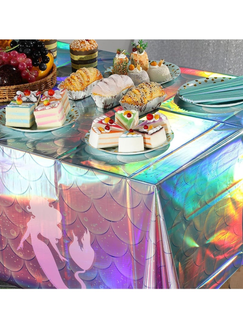 SYOSI Disposable Tablecloths,Mermaid Iridescence Plastic Laser Table Cloths Holographic Foil Table Cover for Girls Birthday Wedding Disco Holiday Mermaid Themed Party Decorations 54 x108 inch 3Pcs - Image 4