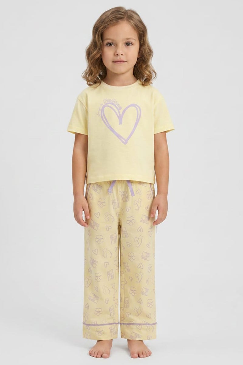 Fudo Lounge By Fudo Toddlers Girl 2 Pieces Graphic Print Top And Pants Pyjama Set, Multicolor - Image 1