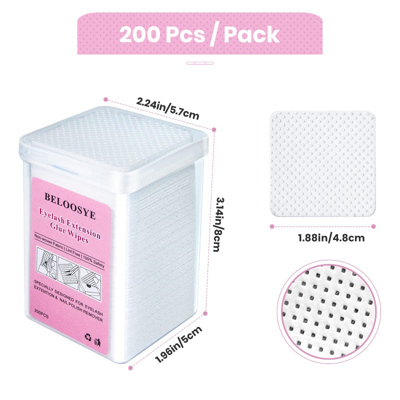 BELOOSYE 400 PCS Lint Free Nail Wipes, Eyelash Extension Glue Wipes, Super Absorbent Soft Non-woven Fabric Lash Glue Wipes, Nail Polish Remover Wipes for Lash Extension Supplies & Nail Polish Bottle(Pink) - Image 2